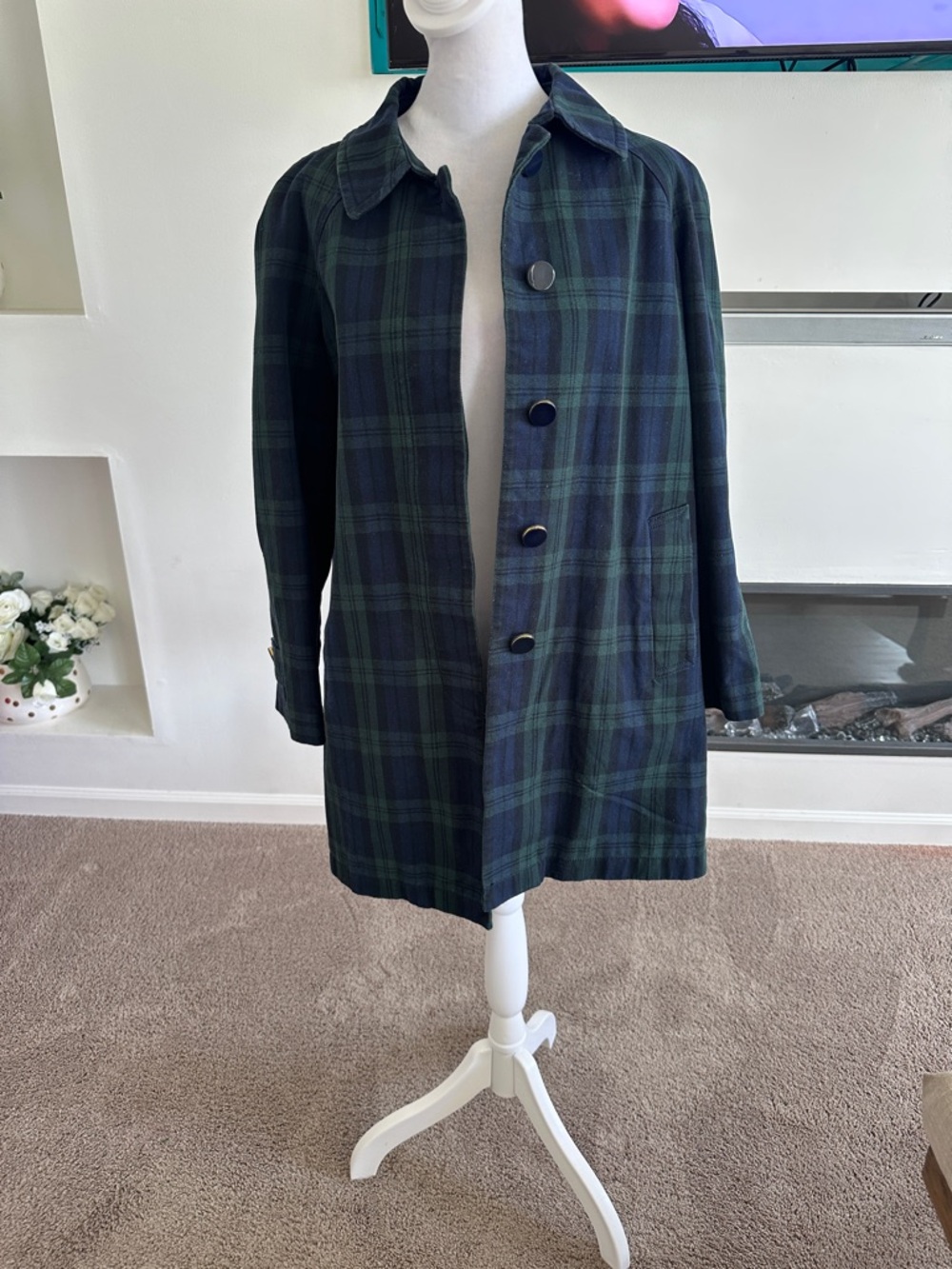 Talbots Green and Navy Plaid Lightweight Shirt Jacket